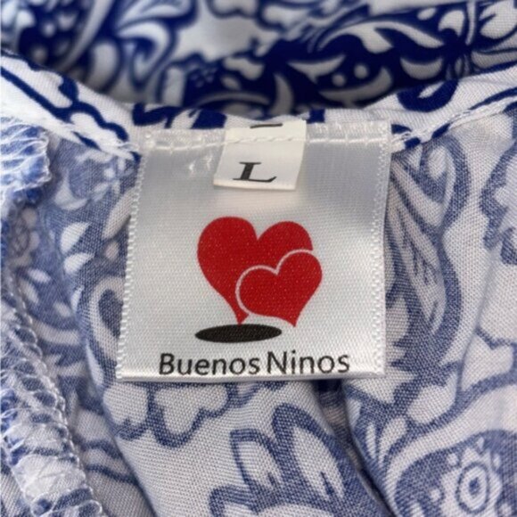 Buenos Ninos Women’s Large Spaghetti Strap Sundress Blue Patterned Maxi - Picture 2 of 8